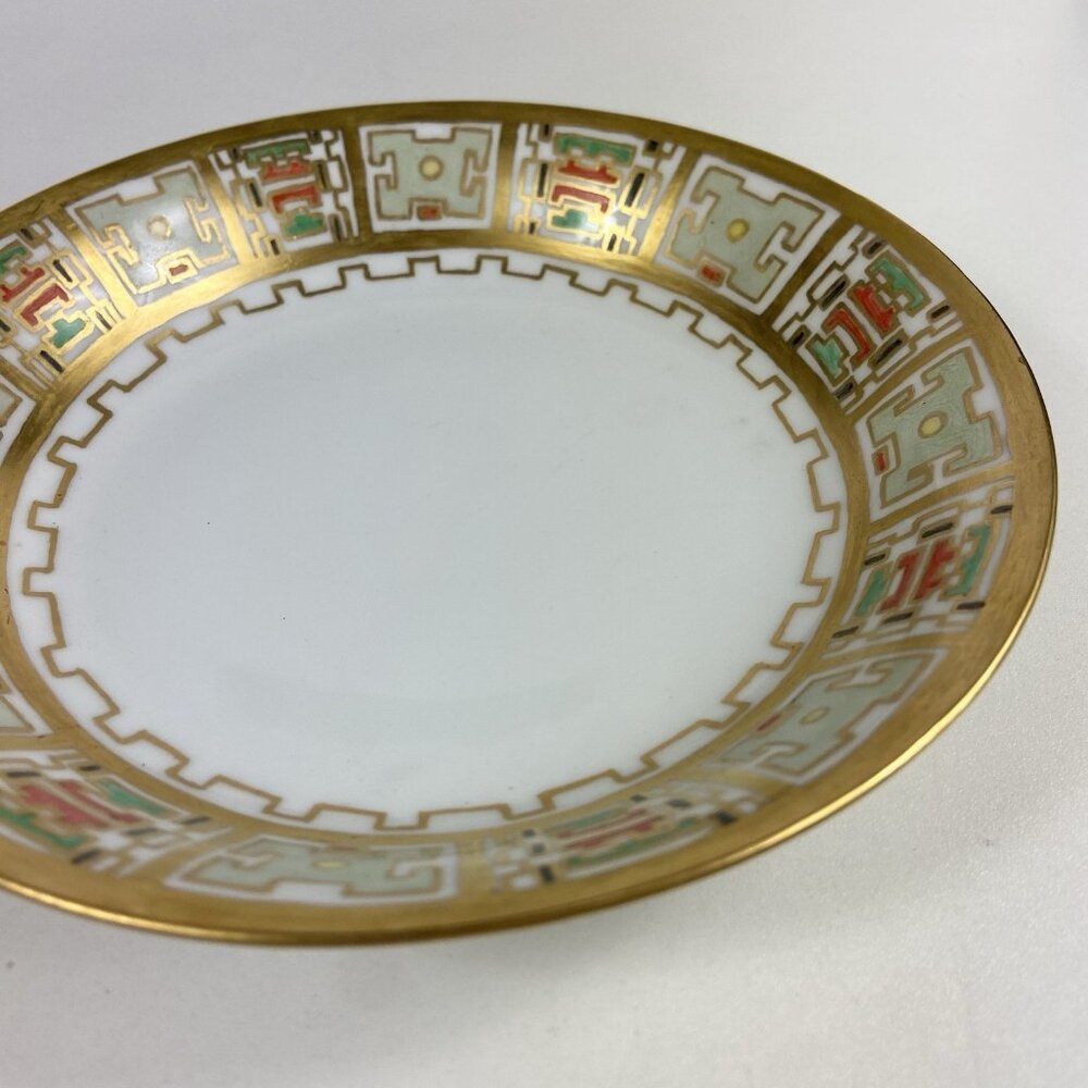 Antique Handpainted 8” Serving Bowl Art Deco Porcelain Gold Geometric